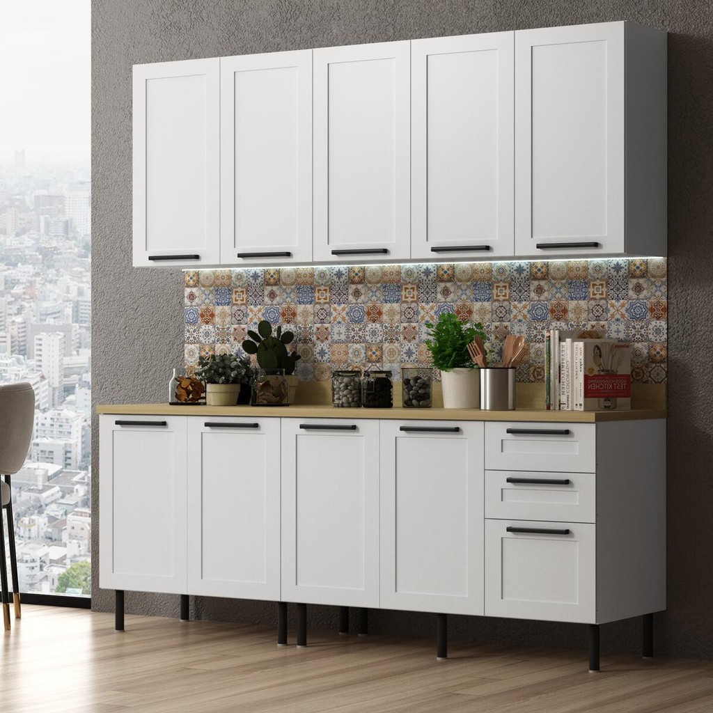 Cozinha Compacta 100% MDF 4 Peças com Armário e Balcão com Tampo Valparaíso Multimóveis CR20453 em Oferta na Shopee