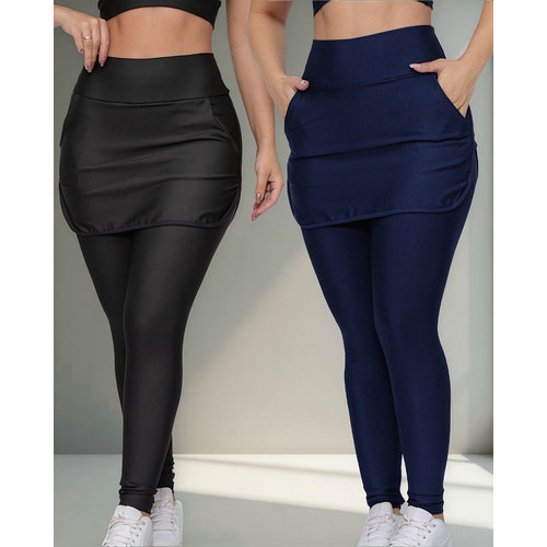 Kit Legging Calça Fitness Feminina Longa Com Saia- 2 Uni.