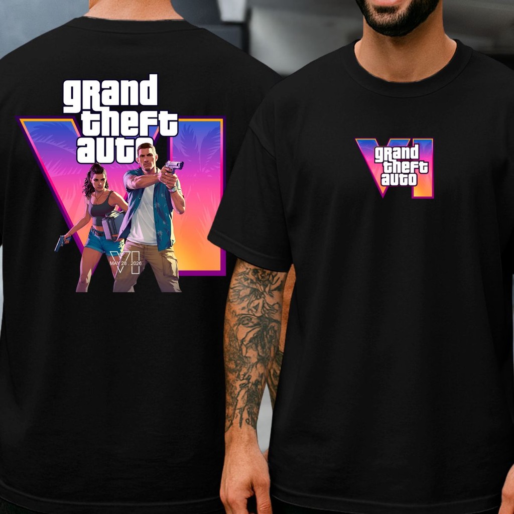 Camiseta Gta 6 Jogo Lançamento Personagem Arte Game Jason Streetwear Lucia Geek Retro Trailer