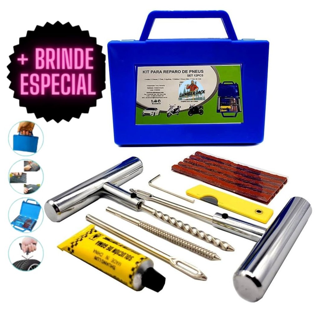 Kit Reparo Pneu Profissional e Intermediário Maleta Completa Para Reparo de Pneu de Moto e Carros e Bicicleta em Oferta na Shopee