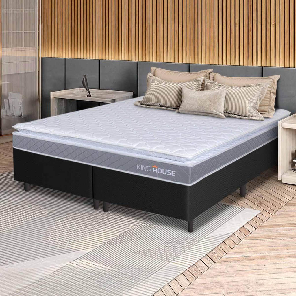 Conjunto Box Preto Durban Cinza Espuma D28 King 193x203x57 - King House em Oferta na Shopee