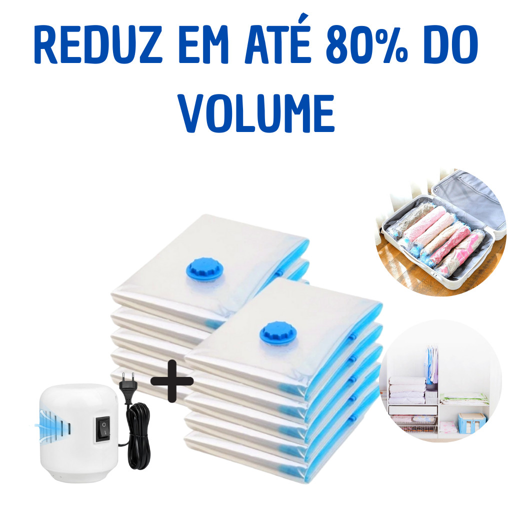 Kit Saco a Vácuo Roupas Edredom Com Bomba Elétrica Ideal para Viagem Organização Economia de Espaço