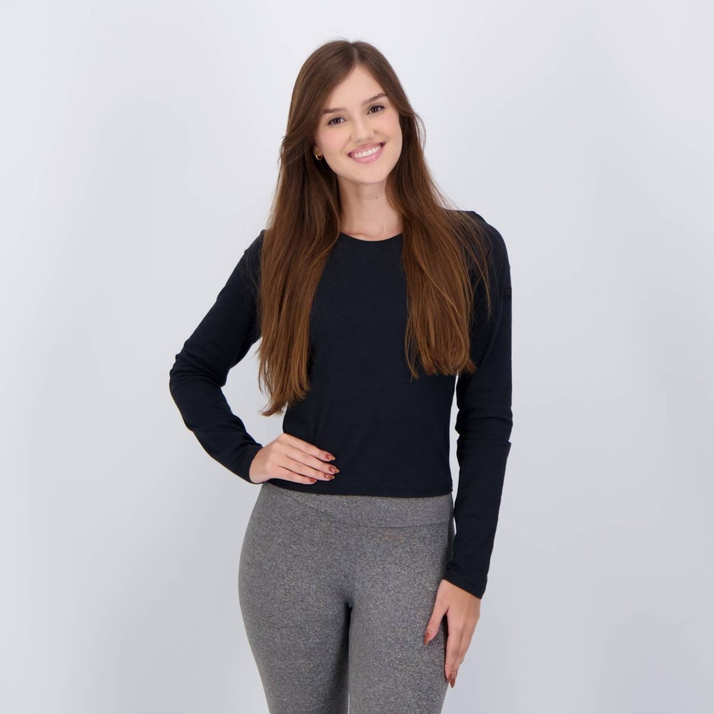 Cropped Fila F-Box Manga Longa Feminina Preta em Oferta na Shopee