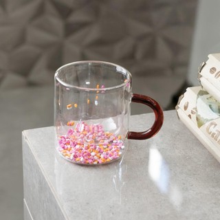 Caneca Lyor Flower de Vidro Borossilicato com Alça Vermelha em Oferta na Shopee