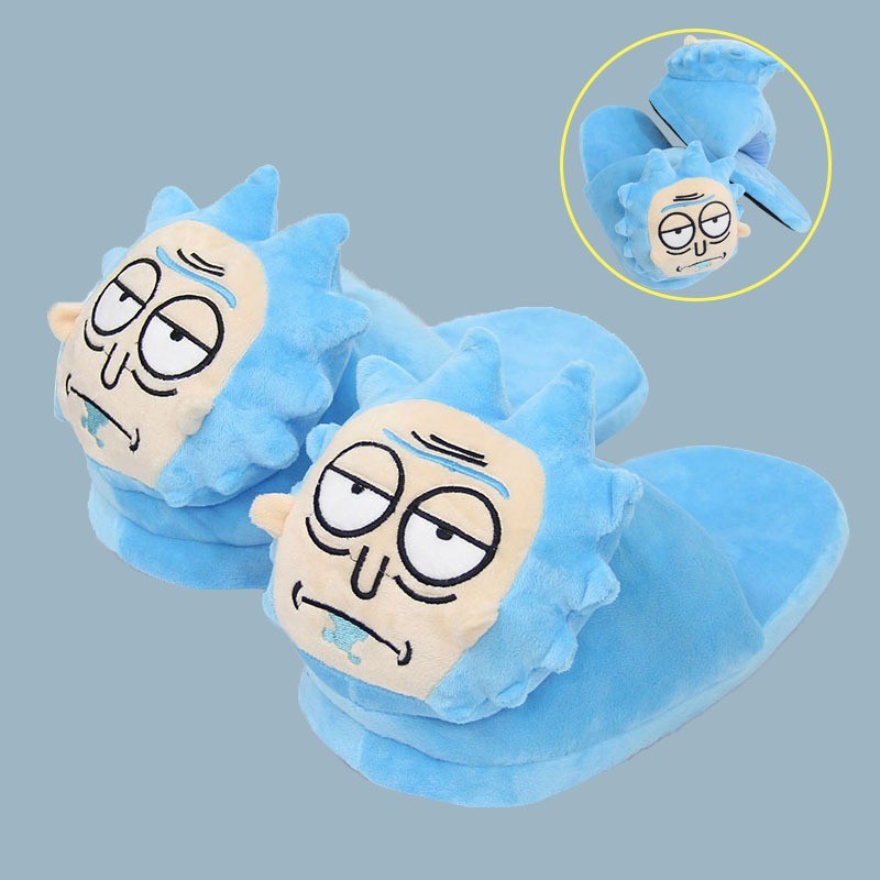 2024 Anime Rick e Morty Chinelos de pelúcia masculinos chinelos de chão para casa de inverno sapatos quentes chinelos de