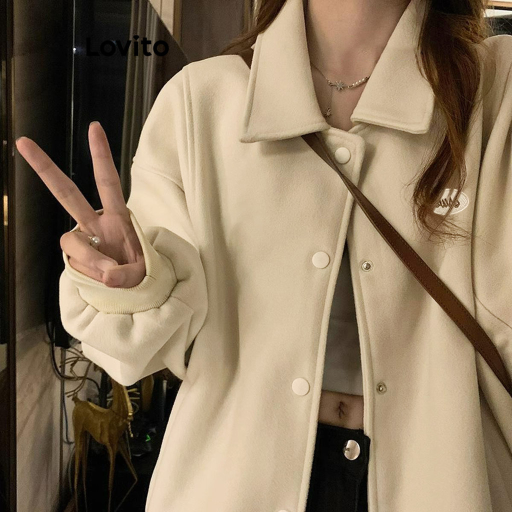Detalhes do (Trendy) Lovito Casaco Casual Com Botão Liso E Manga Comprida Para Mulheres LNA38102 (Multicolorido)