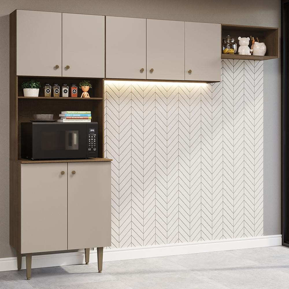 Armário de Cozinha Compacta 235cm Rustic/Crema Gourmet Madesa XB03 em Oferta na Shopee