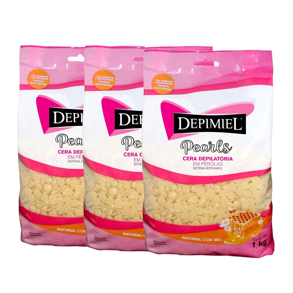 Kit 3 Cera Depilatória Natural Mel Pérola Espanhol Depimiel