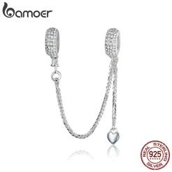 Bamoer 925 Prata Esterlina Encantos Contas Corrente De Segurança Pequenos Pneus Design Diy Para Pulseira Presentes Mulhe