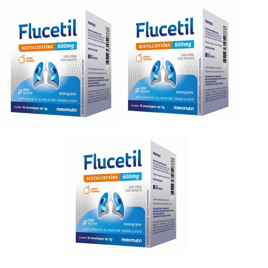 Kit 3 Suplemento Flucetil Acetilcisteína 600mg 16U-Maxinutri