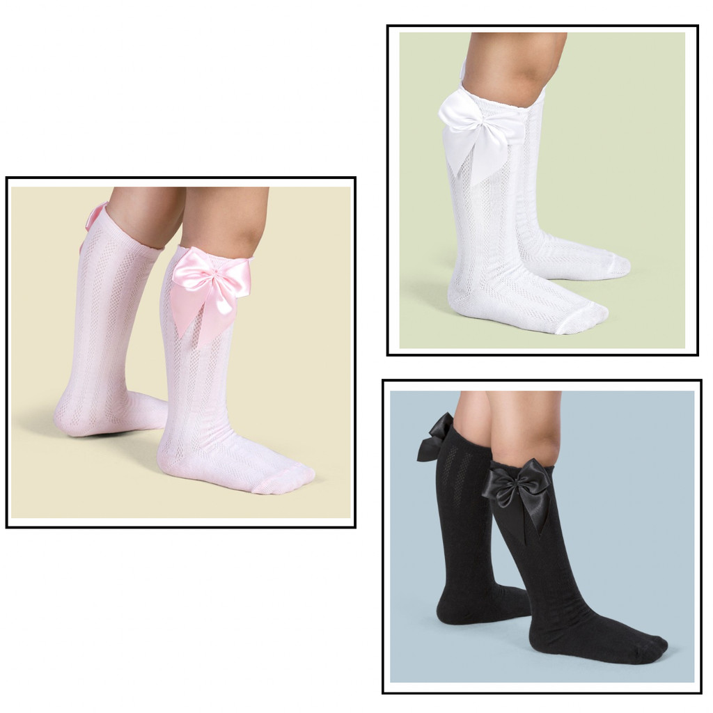 KIT 3 PARES MEIA FESTA KIDS 3/4 LAÇO BRANCO - ROSA - PRETO