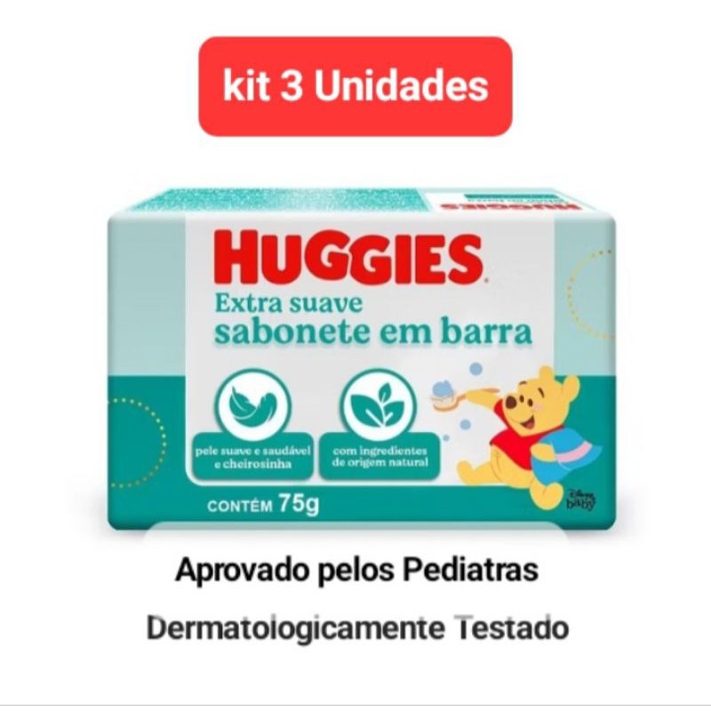 Kit 3 Sabonetes Infantil em Barra Huggies Extra Suave 75g