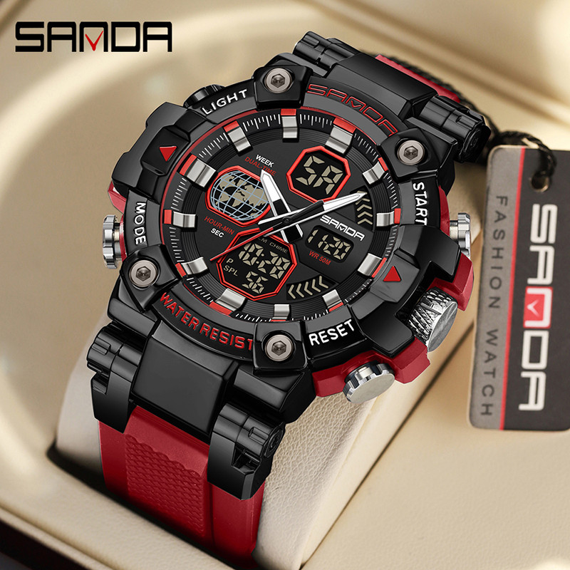 SANDA Alloy Watch Multifuncional E Multi Display Relógio Masculino À Prova D'água Ao Ar Livre SD3369-3 - Watches