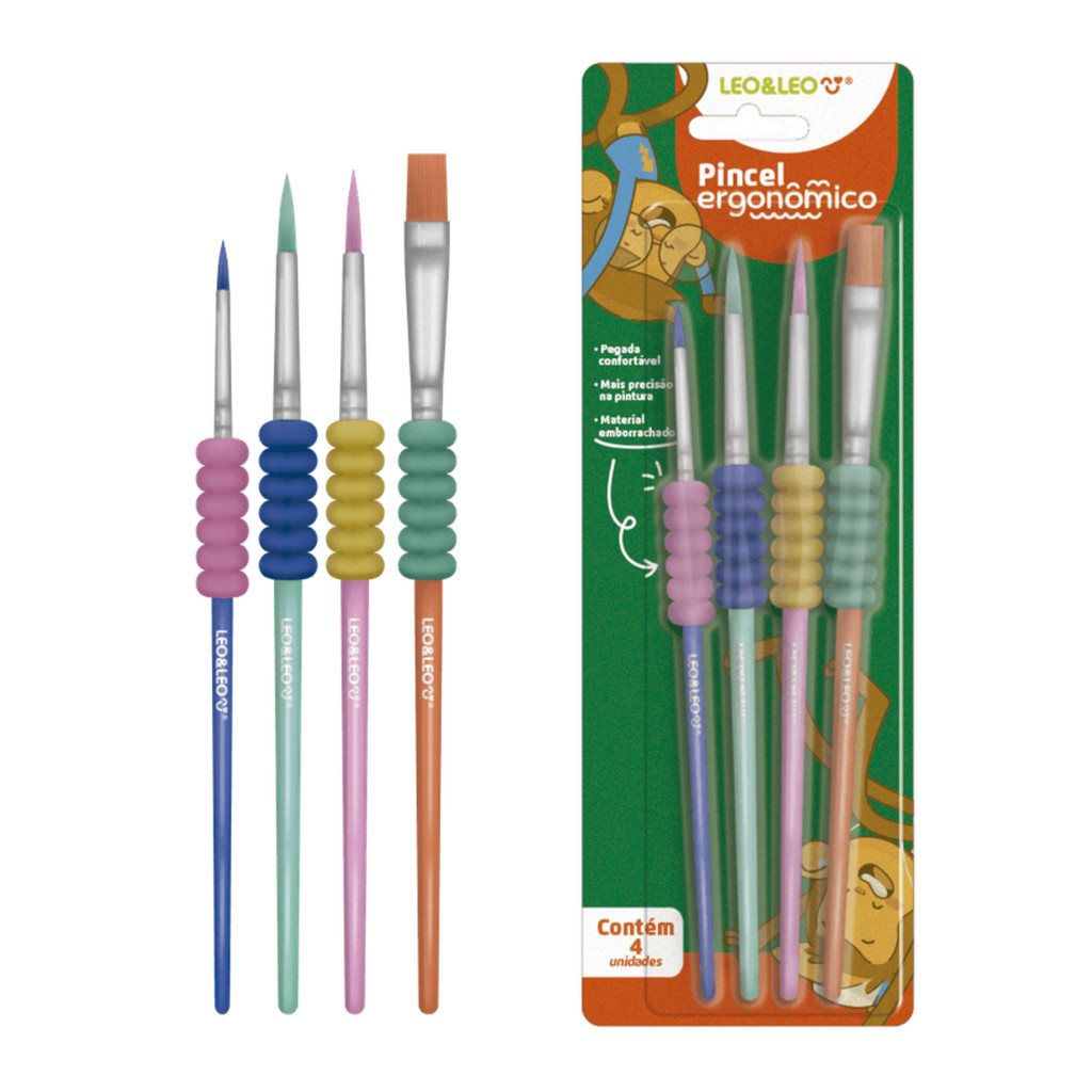 Detalhes do Pincel Redondo Ergonômico Infantil Com Borracha - Blister