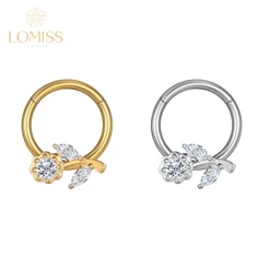 Lomiss Piercing Septril Rook Conch Nariz Argola Aço Cirúrgico Segmento Articulado Flor Zircônia Cravejada
