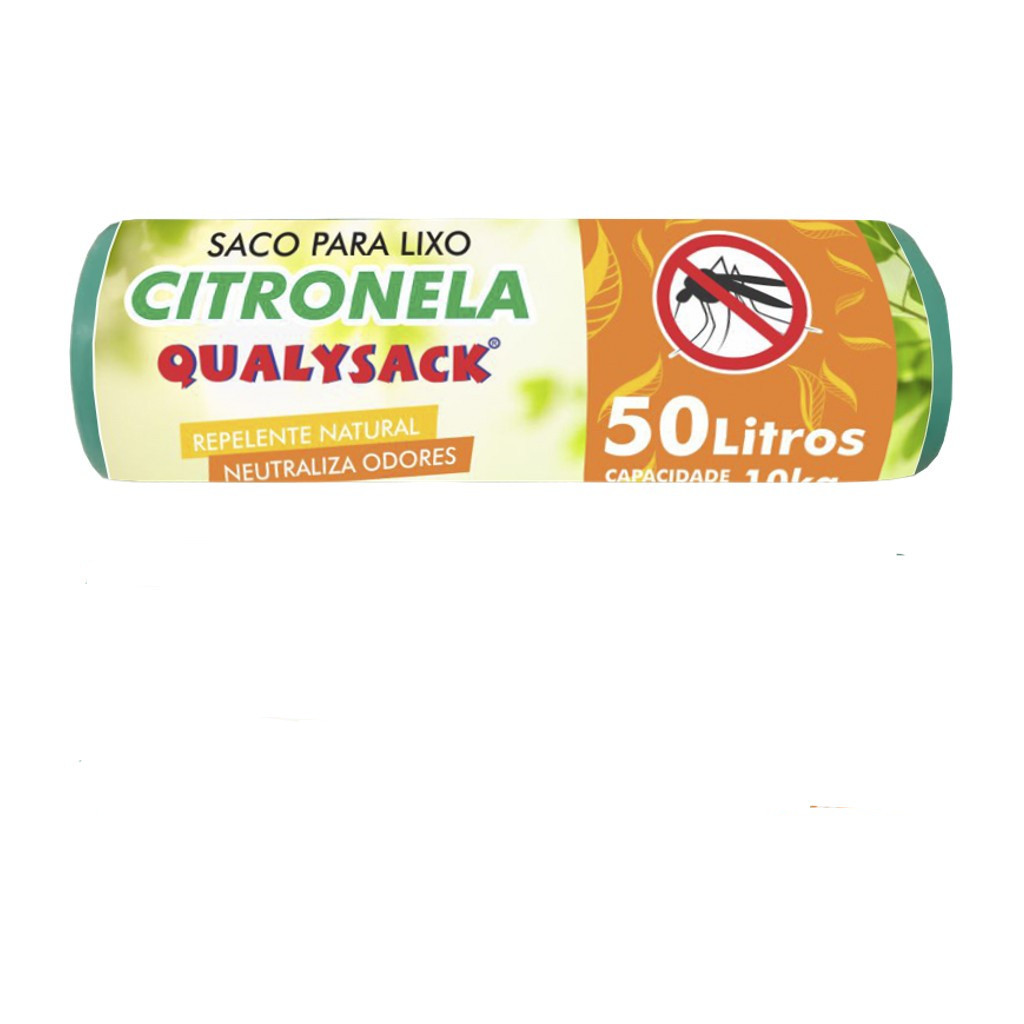 Saco para  Lixo Citronela Repelente 50L Bloqueador Odor e inseto 60un Qualick