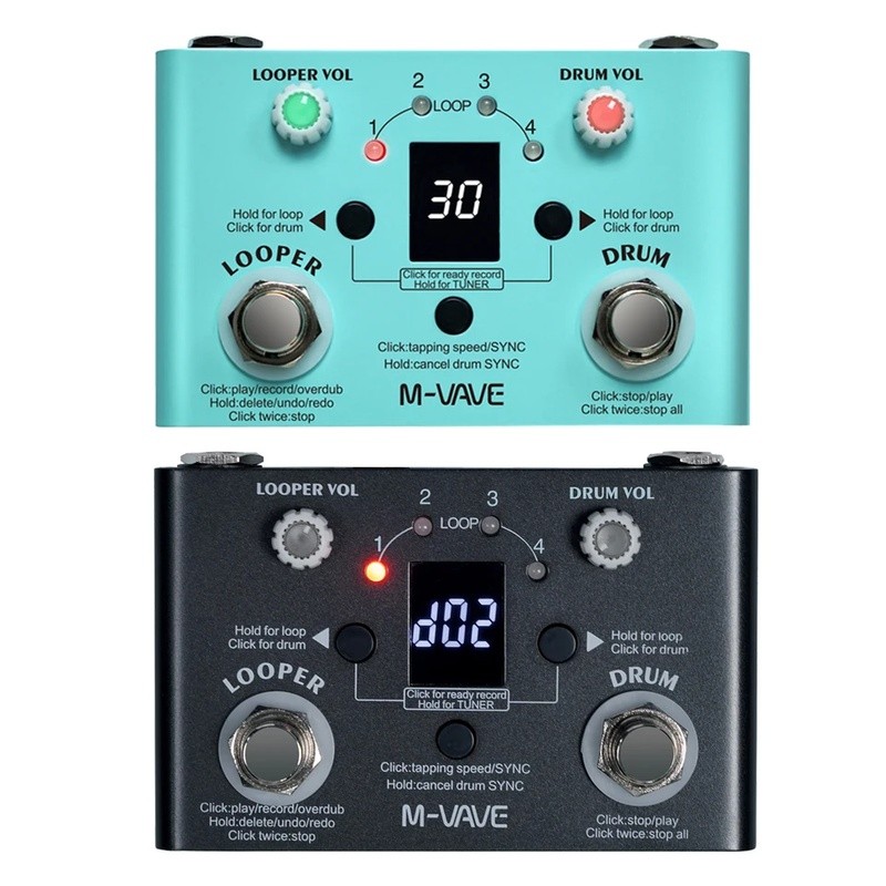 M-VAVE Lost Tempo V2 Drum Machines & Looper Pedal Built-in 30 Drums 11 Mins Recoding Time High Precision Tuner Guitar