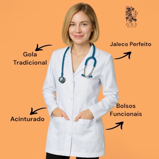 Jaleco Enfermagem Branco Acinturado Gola Blazer Com Caimento Perfeito Botões Avental Tradicional em Oferta na Shopee