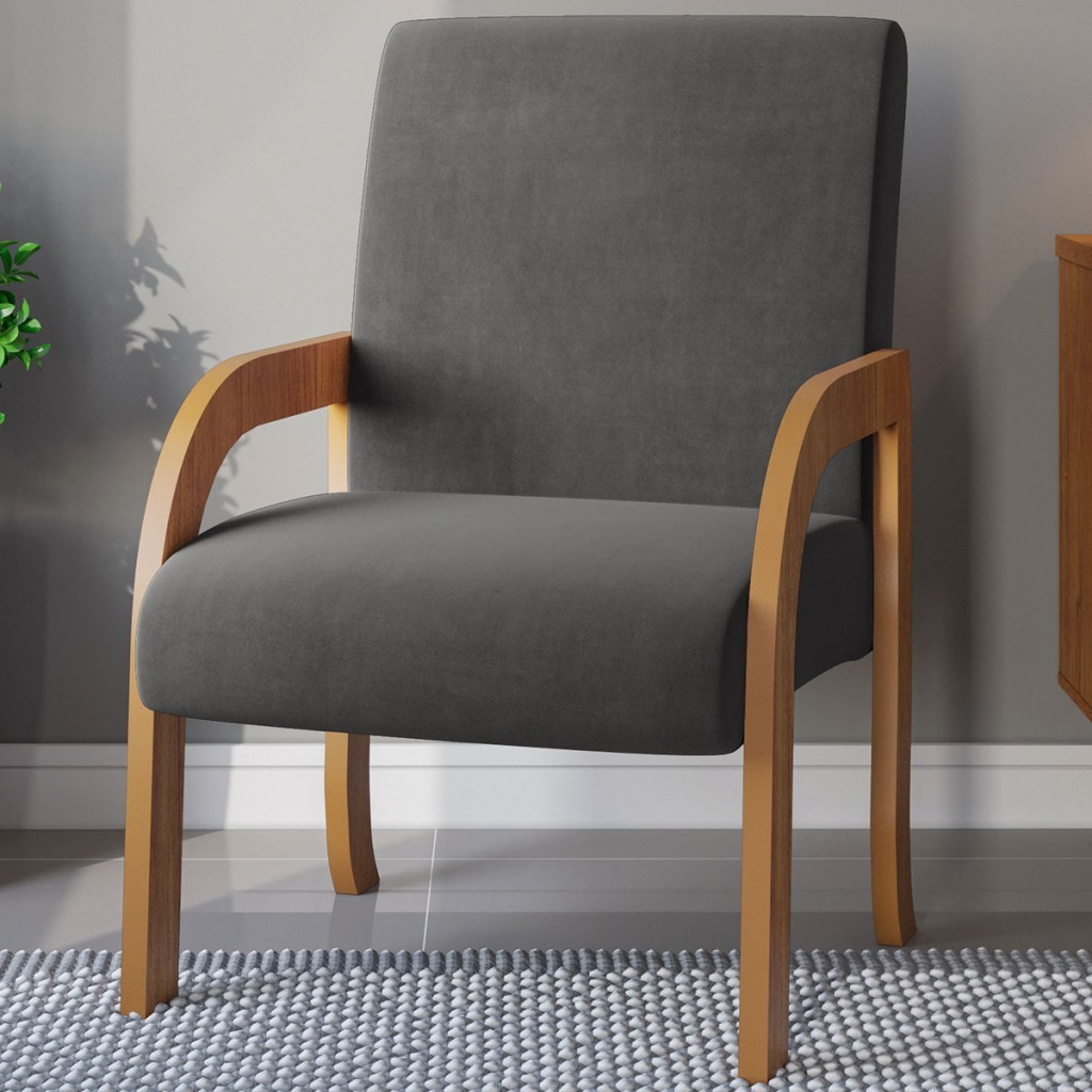 Poltrona Veneza Mel/Veludo Grafite - Viero Móveis em Oferta na Shopee