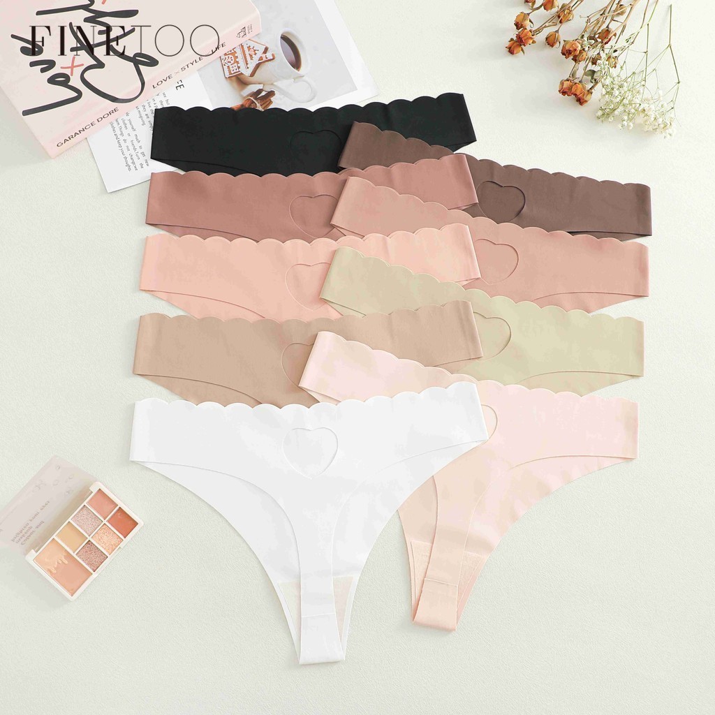 FINETOO Calcinha Sem Costura Para Mulheres Em Formato De Coração Oco Design Breve Lingerie Com Borda Ondulada