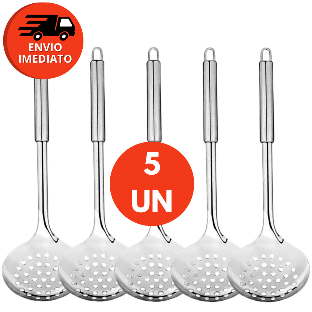 Kit Escumadeira Espumadeira Universal Aço Inox Premium Para Arroz Frituras C/02, 03 Ou 05 Un.