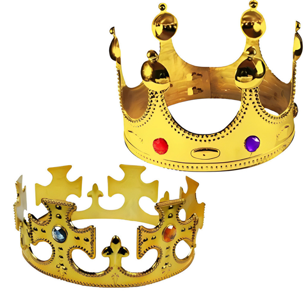 Coroa Dourada Rei E Rainha De Plástico Adulto E Infantil Com Regulagem