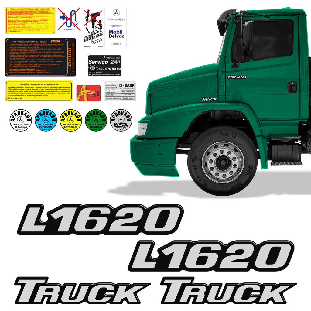 Kit Adesivos Mercedes Benz L1620 + Truck Emblema Resinado