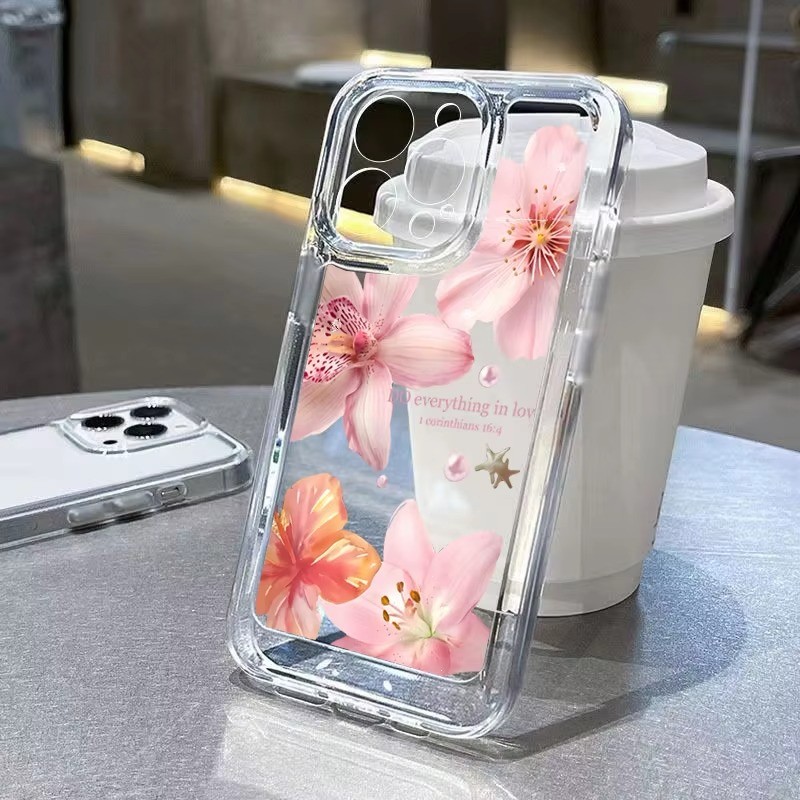 Capa De Telefone Transparente Para Samsung A15 A35 A55 A14 A06 A16 A26 A36 A13 A23 A56 A05 A34 A54 Flor Impressa
