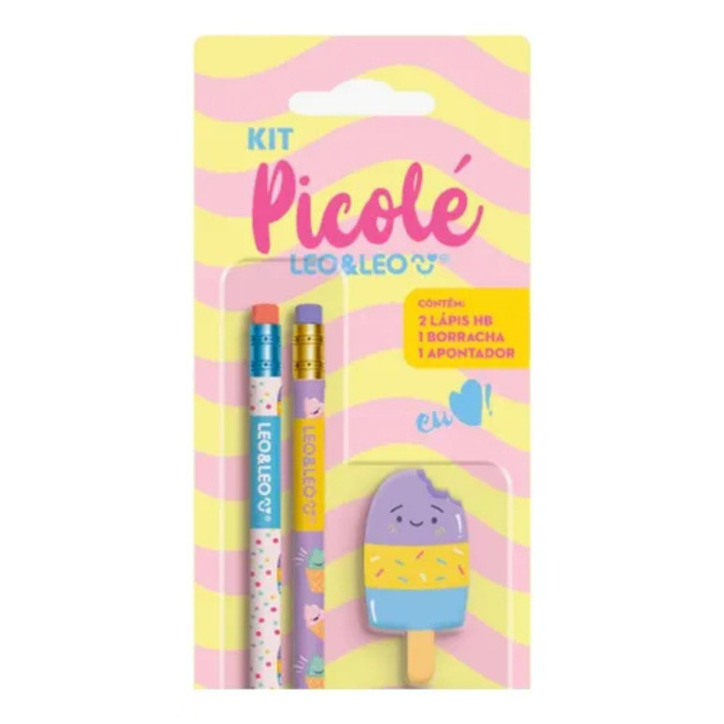 Detalhes do Kit Picolé Leo&Leo 4pc – Lápis, Borracha e Apontador