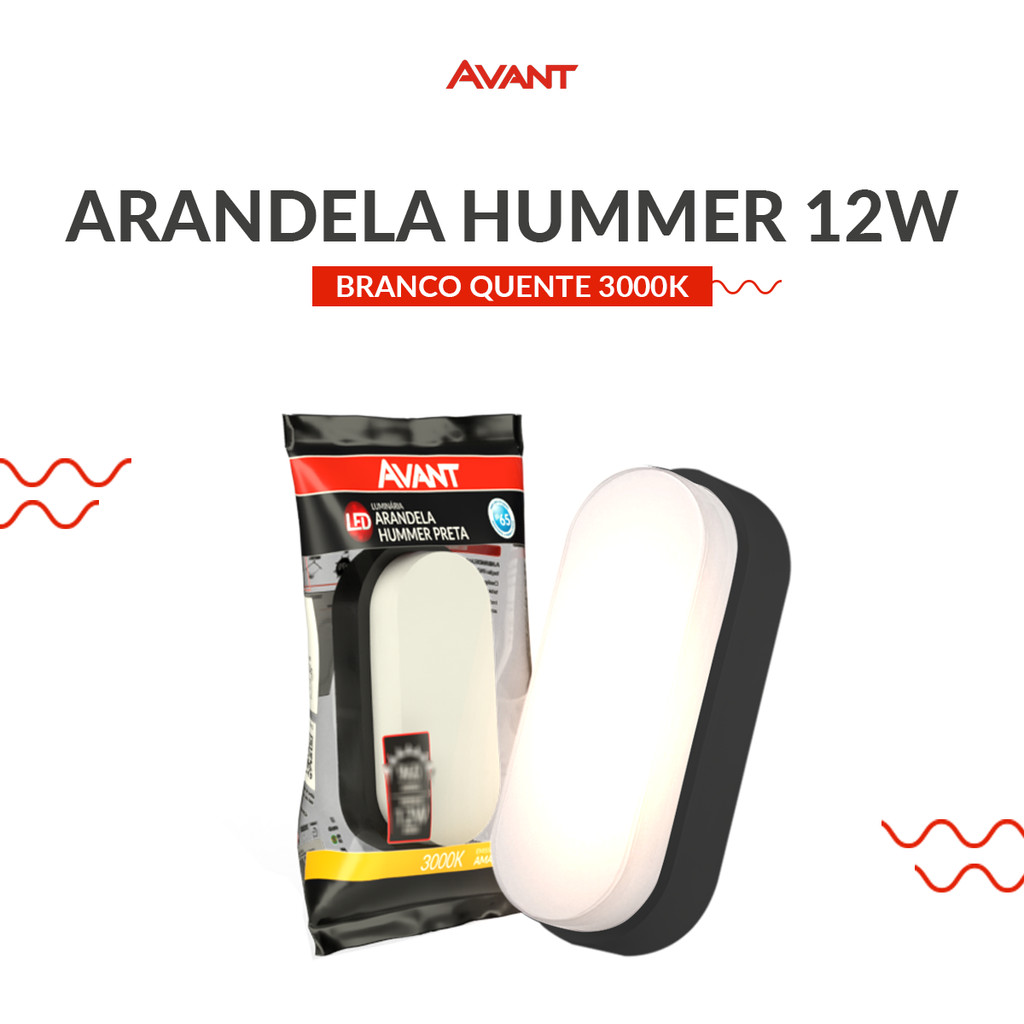 Arandela Led Hummer Evo 12w 3000k Branco Quente 110v/220v Bivolt a prova dáguar Preto Cod: 157920576 Avant — imagem 2 de 2