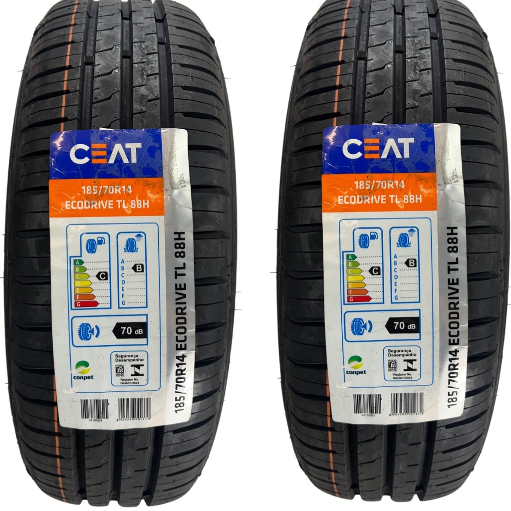 KIT 02 PNEUS 185/70R14 88H CEAT ECODRIVE ARO 14 SANDERO HB20 PALIO GOL POLO UP MOBI IDEA MERIVA VECTRA