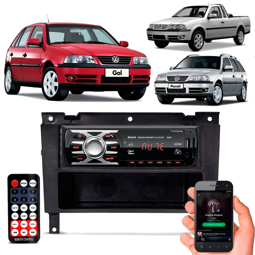 Moldura Cd Mp3 Painel 1din Cd Vw Gol G3 + Rádio Automotivo Som Bluetooth LED USB SD FM com Controle em Oferta na Shopee