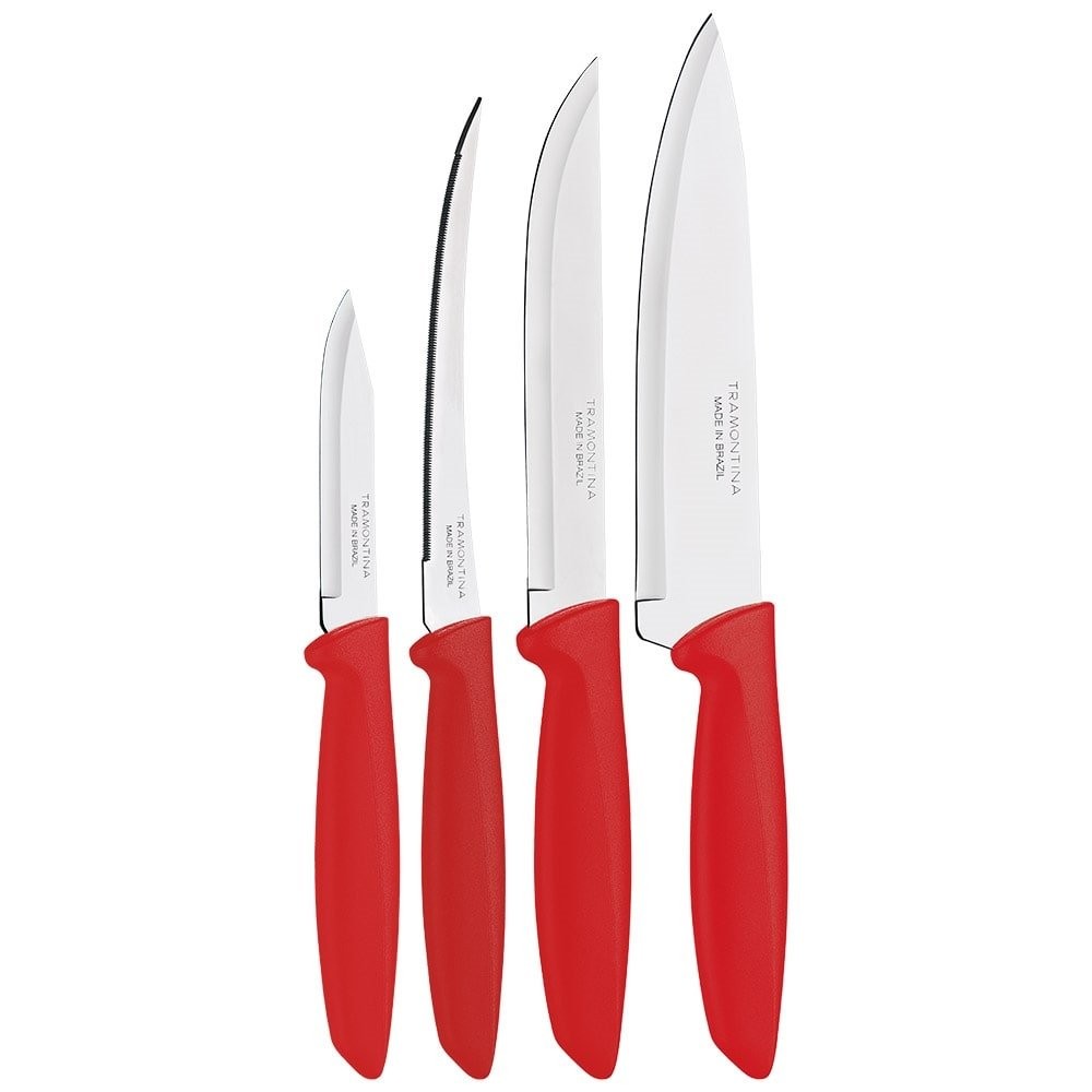 Conjunto de Facas Tramontina Plenus, Cabo Vermelho, Inox, 4 Peças