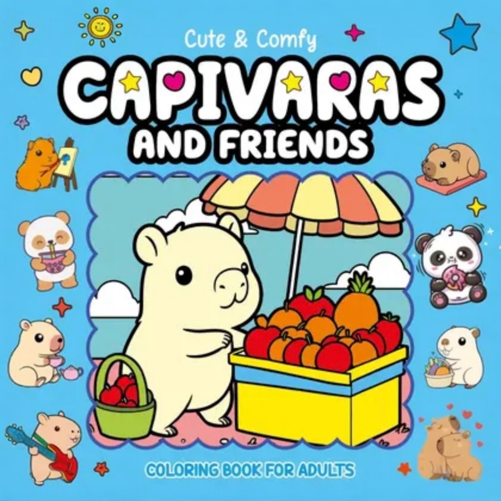 LIVRO DE COLORIR CAPIVARA AND FRIENDS AZUL BARRACA DE FRUTAS 64 PAGINAS
