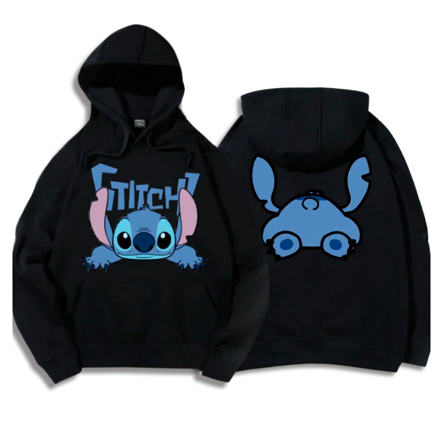 Blusa Moletom Lilo Stitch Adulto Unissex Com Capuz e Bolso Canguru Algodão Mulher Casal