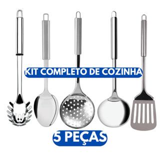 Kit Utensílios de Cozinha Aço Inox Concha Colher de Arroz Escumadeira Pegador de Massa Espátula Vazada de Hambúrguer em Oferta na Shopee