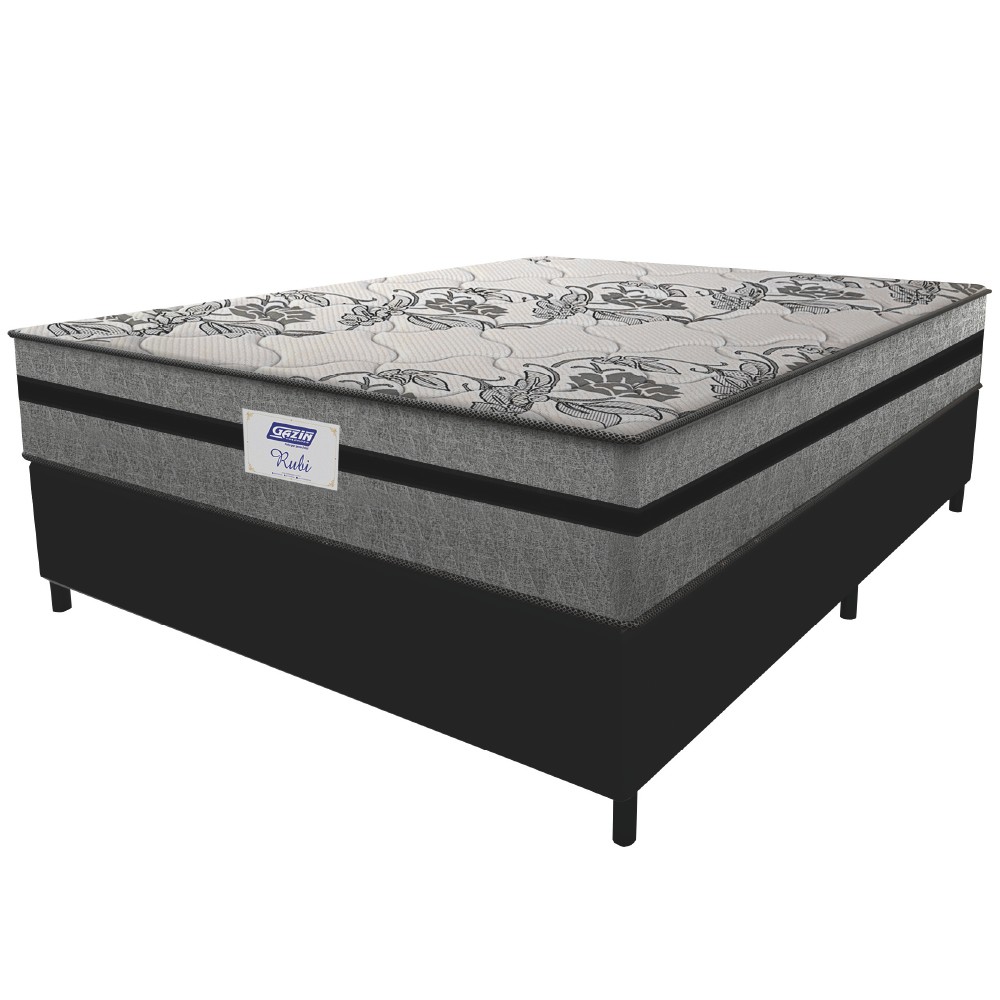 Cama Box Casal Colchão Gazin Com Molas Ensacadas Rubi 138x188x70cm Suede Preto/Cinza