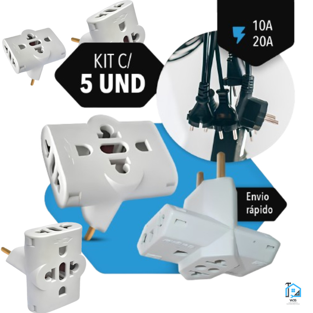Imagem Adaptador de Tomada T Multiuso Triplo 10A Benjamin Plug pino Maciço Durável Universal 110/220v