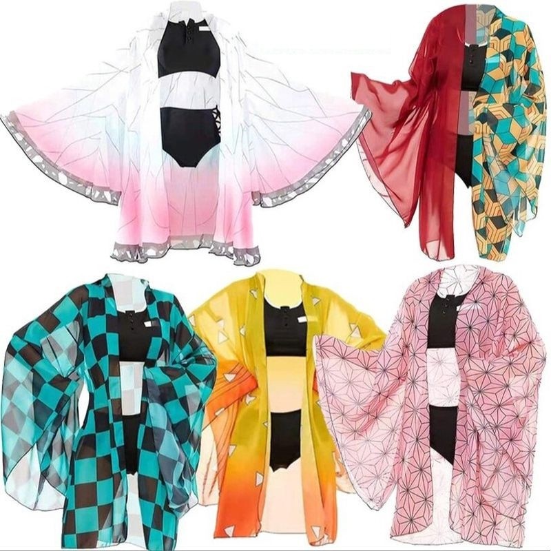 Demônio Slayer Shinobu Kocho Cosplay Kimetsu em Yaiba Bikini Praia Maiô Anime Verão Suit Set