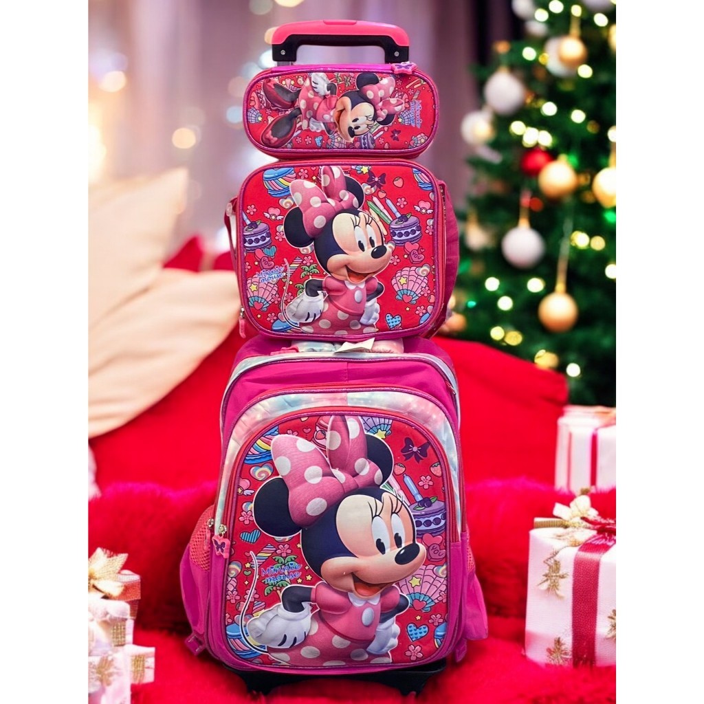 Mochila Rodinhas Escolar Infantil 3D Carrinho Kit Com Estojo Lancheira Térmica Impermeável  3 Peças Rodinhas menina