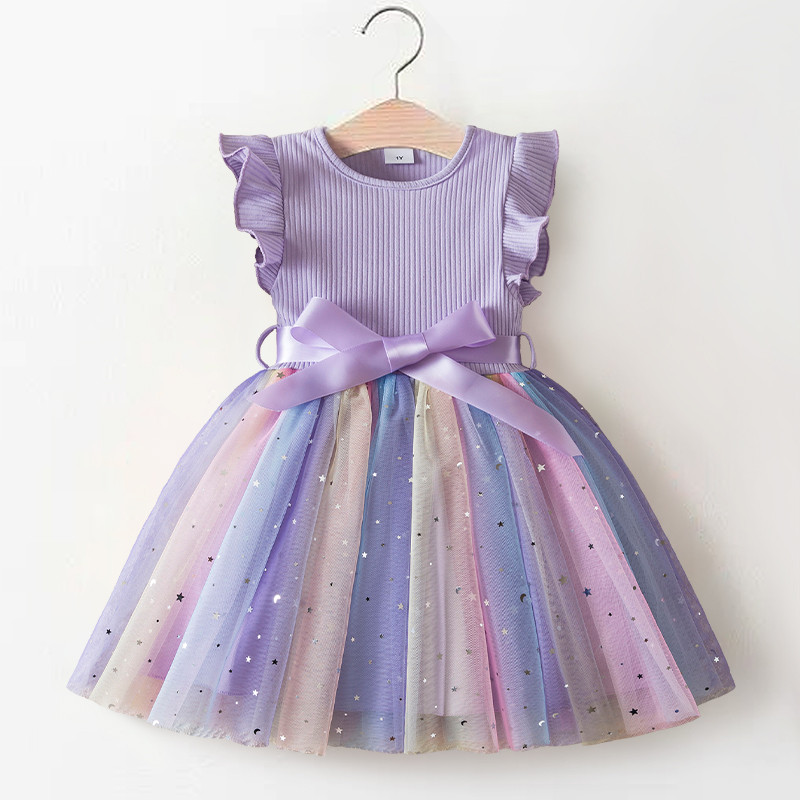 Vestido Tutu De Bebê Menina Arco-Íris Brilhante De Tule Para Verão Criança Princesa 1-5 An...