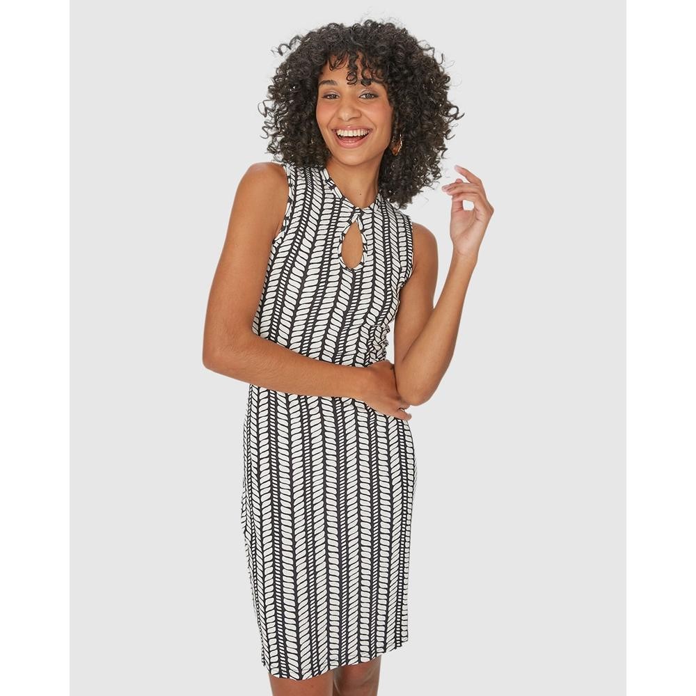 Vestido Feminino Geométrico Decote Gota Em Malha Viscose Canelada - Women Clothes