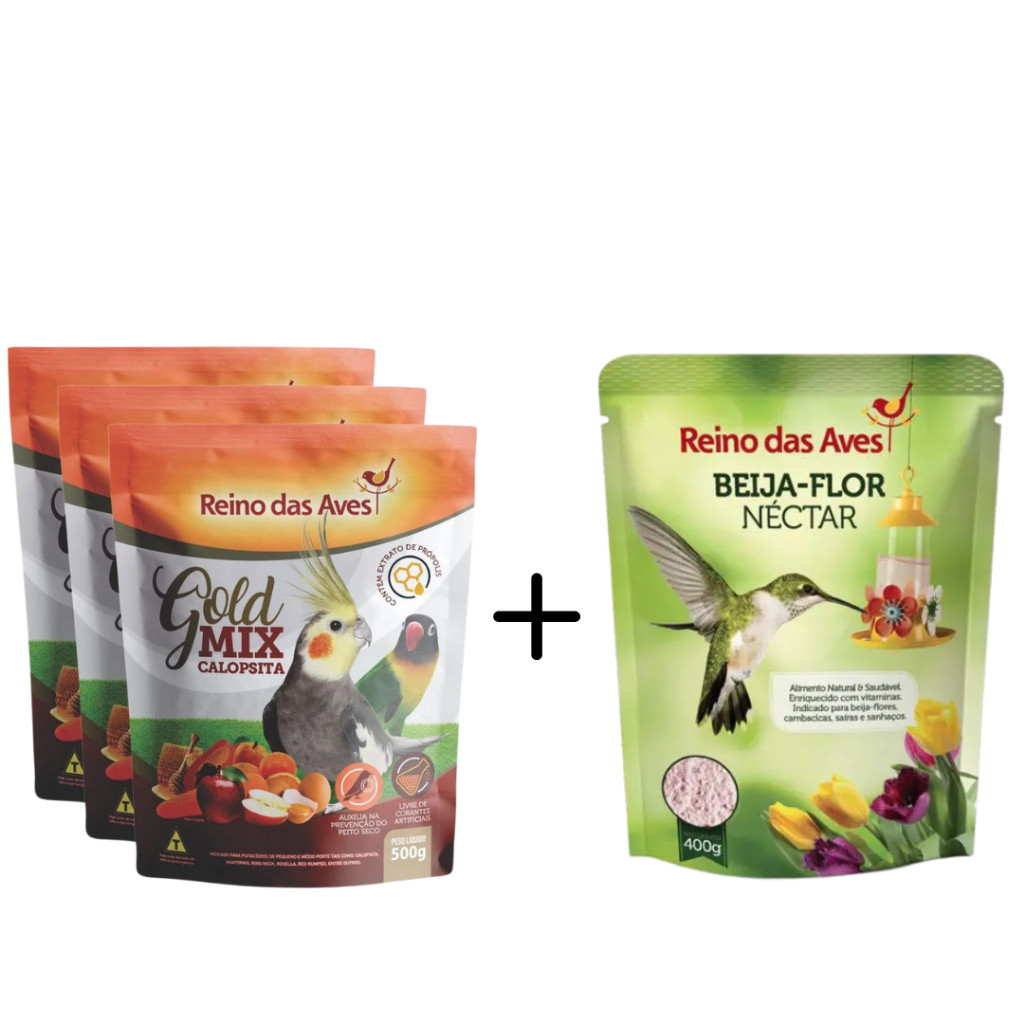 Kit 3un Calopsita Gold Mix 500gr+ 1 Beija Flor Néctar 400gr (refil)
