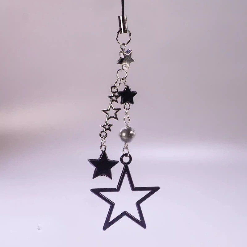 Y2K Estilo Metal Preto Estrela Pingente Telefone Charme Keycord Para
