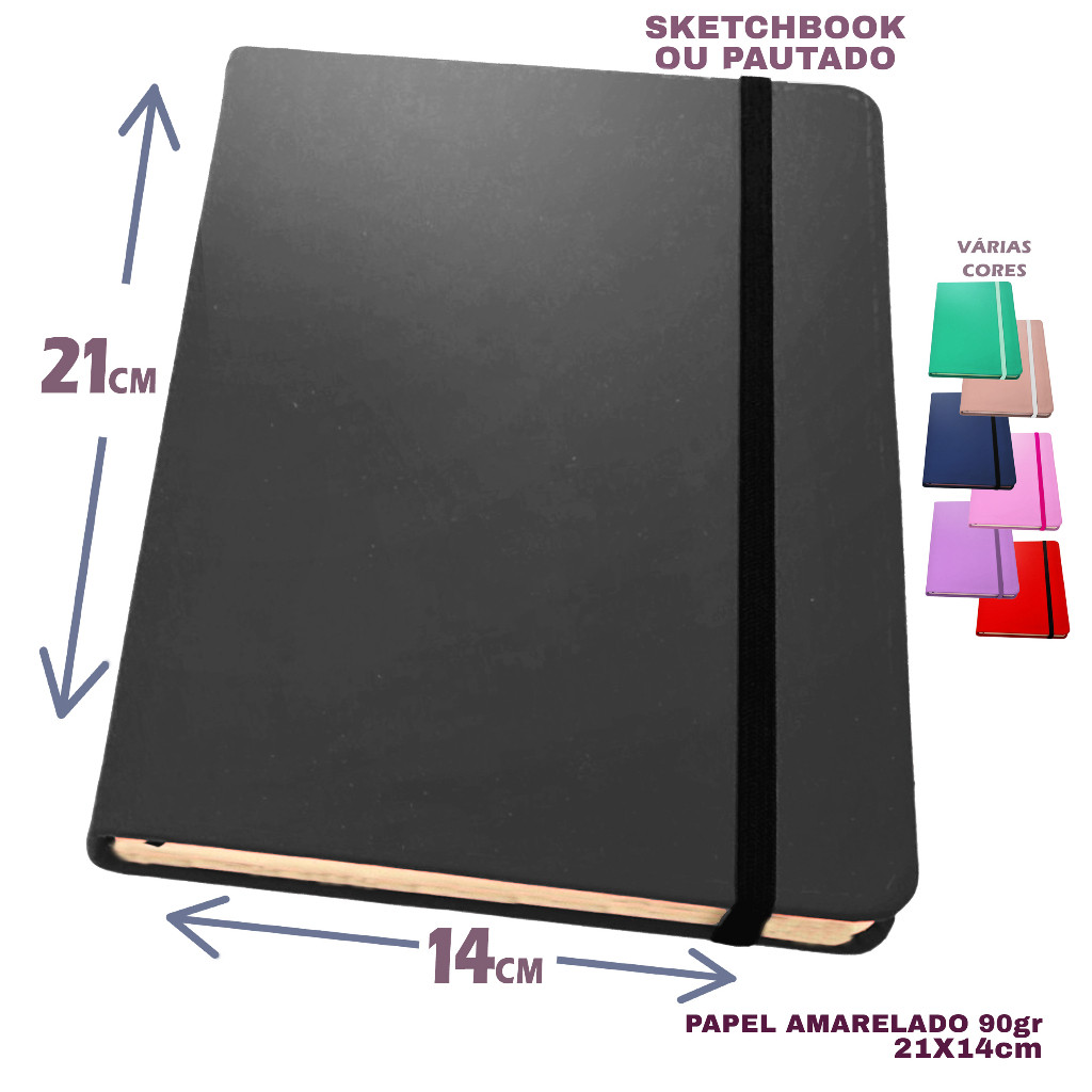 Caderno sketchbook para desenho 21x14 várias cores folhas amareladas 90g em Oferta na Shopee