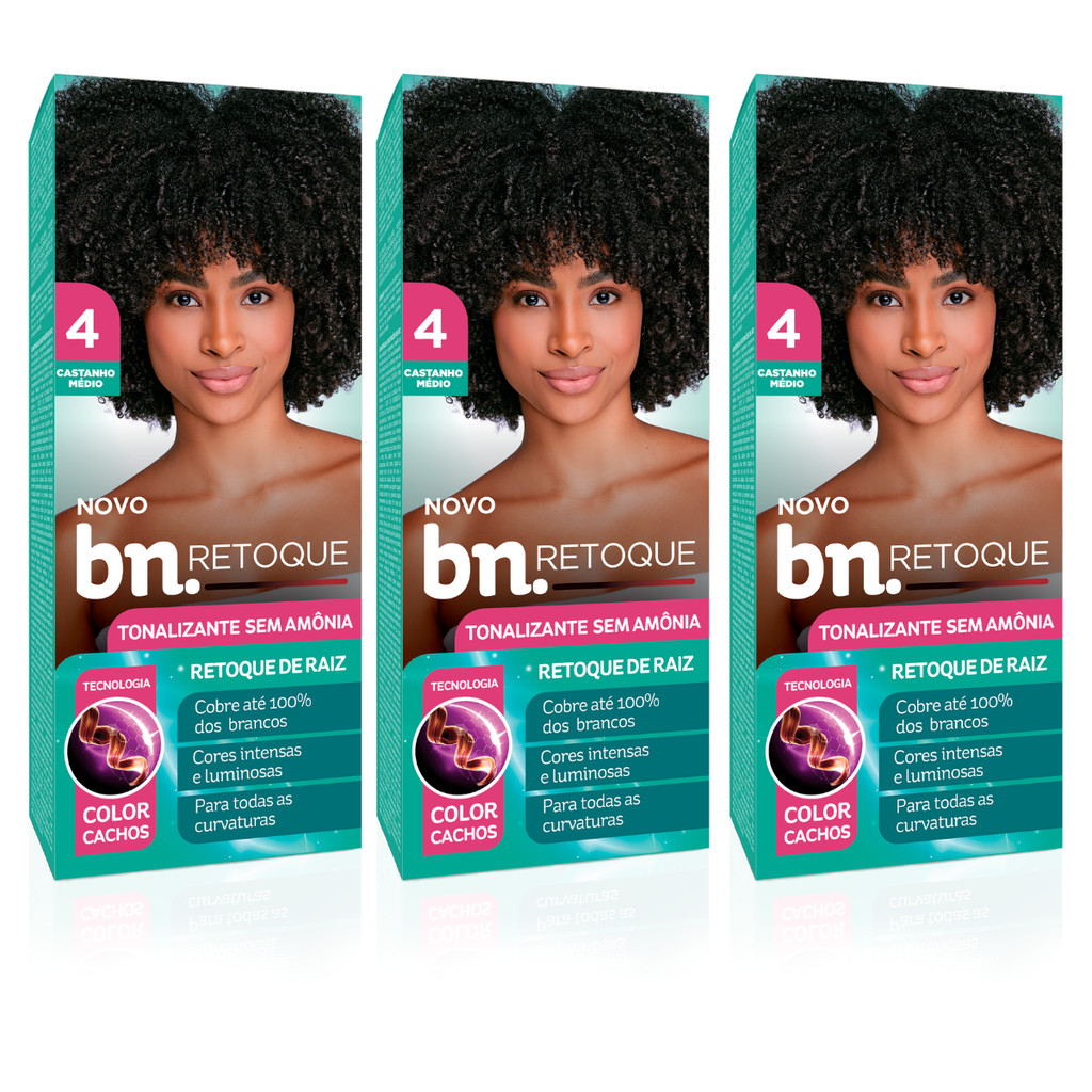 Kit Tonalizante  Castanho Médio 4.0 Sem Amônia 90g – Beleza Natural – Retoque Raiz (3 Unidades) em Oferta na Shopee