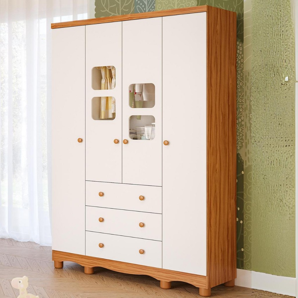 Guarda Roupa Infantil 4 Portas 3 Gavetas 100% MDF Uli - Home & Living