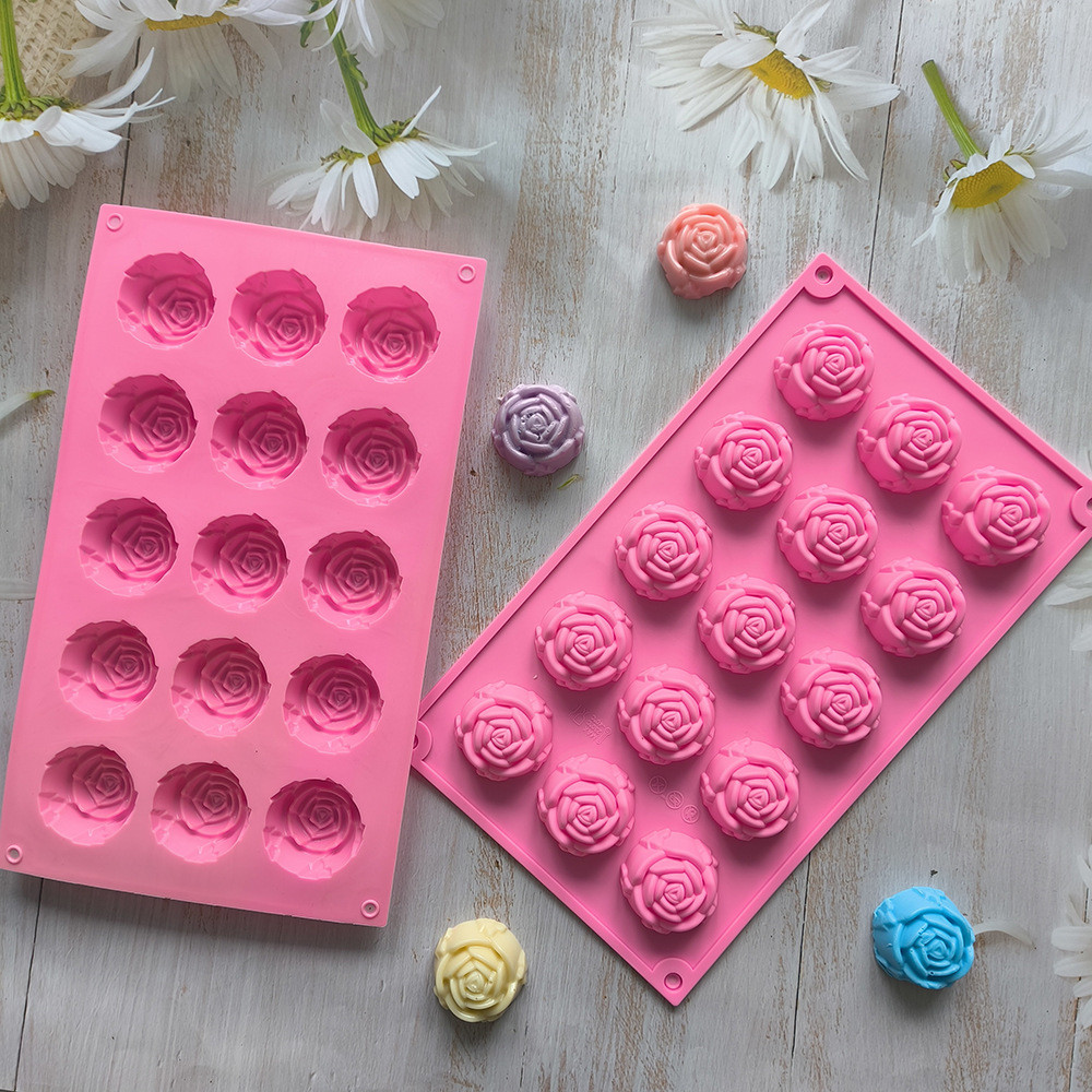 Molde De silicone Em Forma De Rosa Com 15 Cavidades , Faça Você Mesmo , Pudim De Doces , Sabonete Artesanal , Bolo , Coz