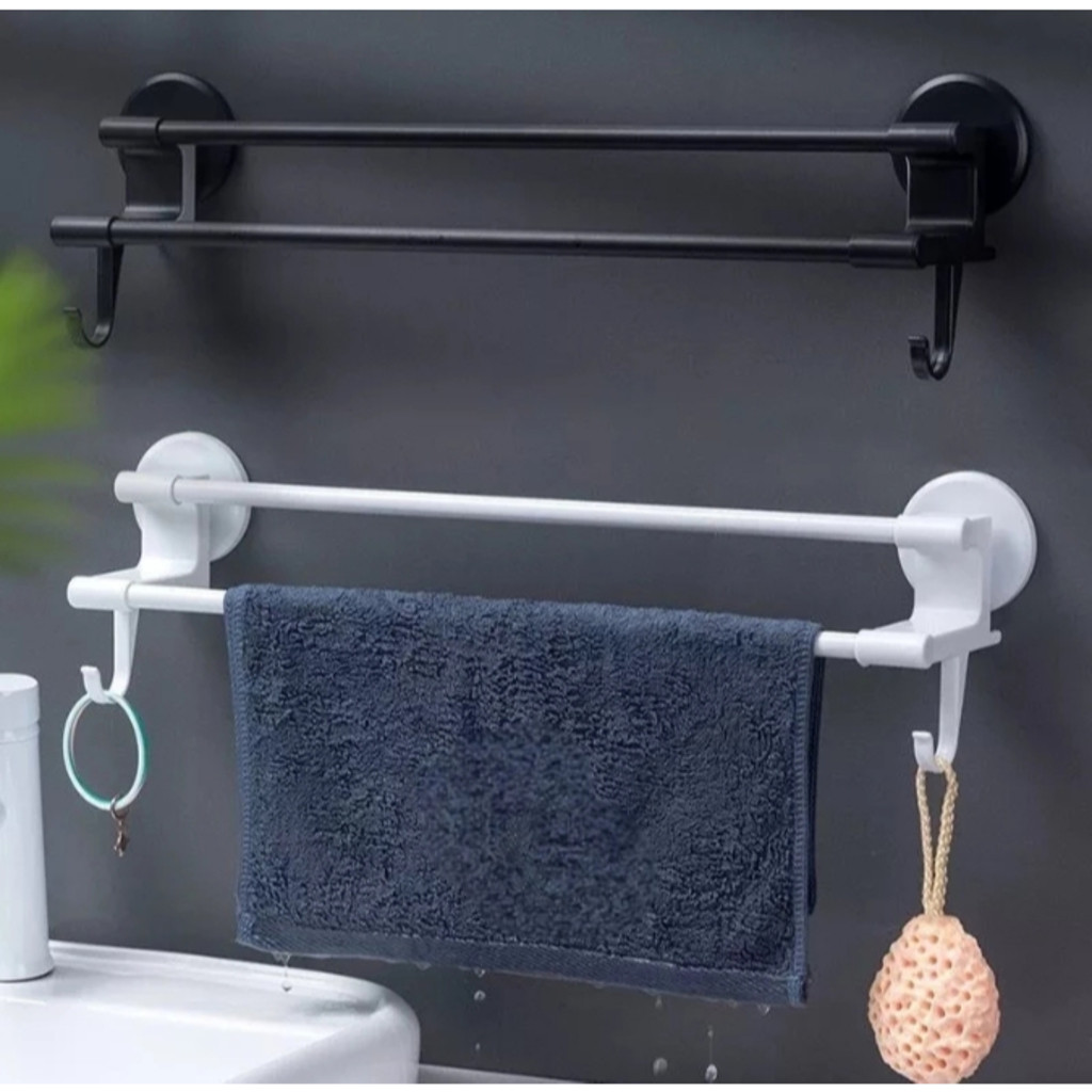 Porta Toalha Para Banheiro DUPLA CAMADA COM GANCHOS Sem Furo Com Suporte De Adesivos Multiuso em Oferta na Shopee