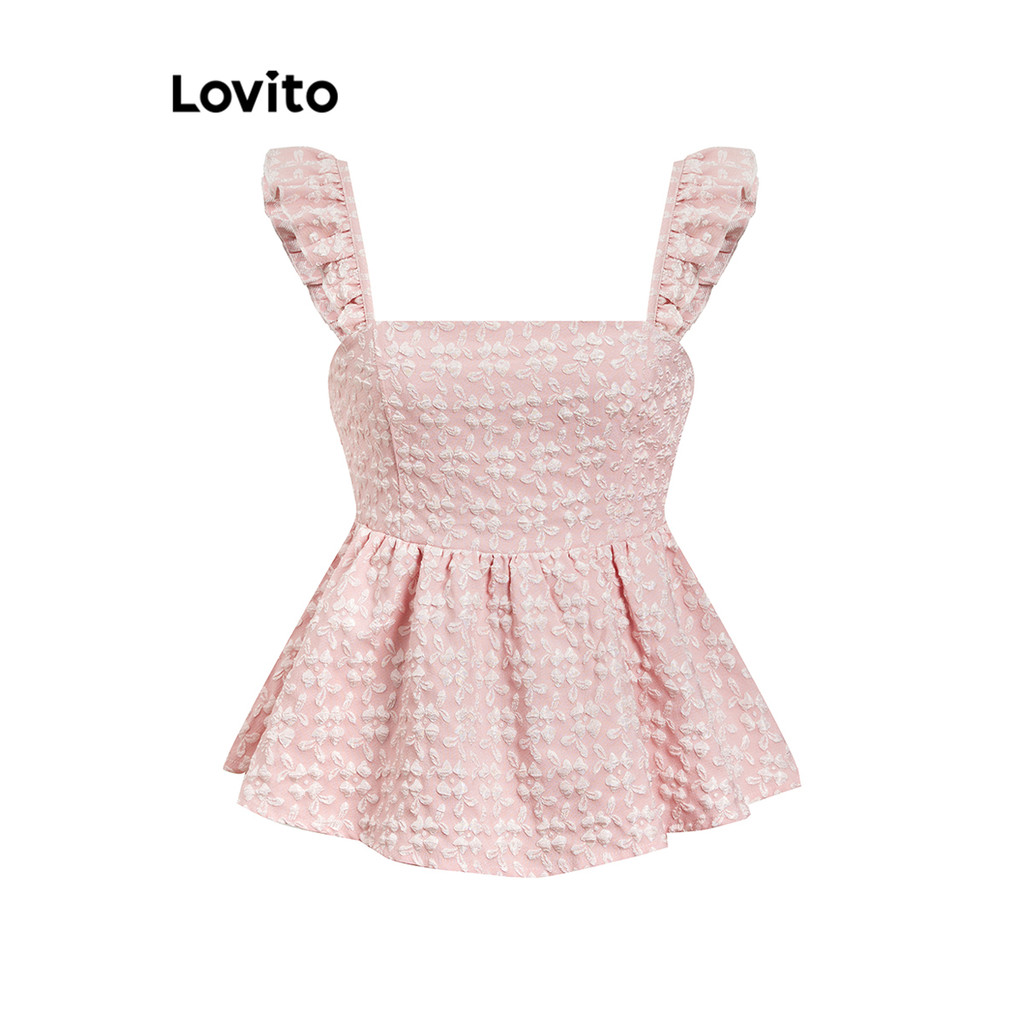 Lovito Regata Casual De Verão Com Babados Em Jacquard Para Mulheres L109MD587 - Women Clothes